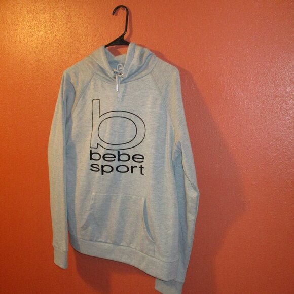 BEBE Sport Woman Large Gray Black Graphic Warm Long Sleeve Pullover Hoodie - Picture 3 of 8